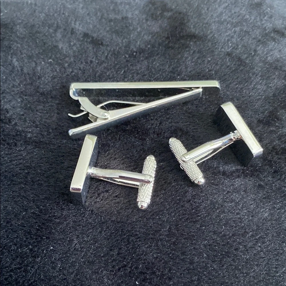 Perry Ellis Silver Cuff Links with Intricate Design